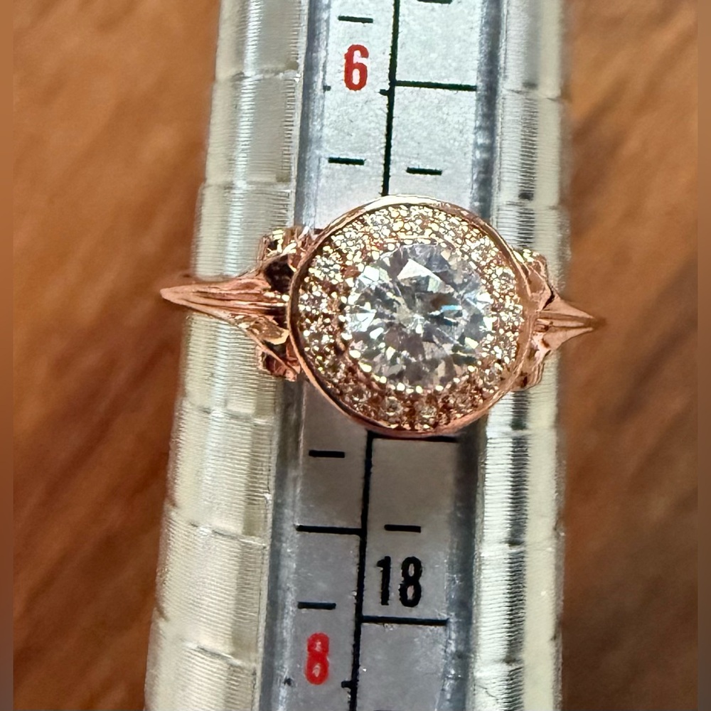 Rose Gold Tone Glass Ring Copper Clear Rhinestone Engagement Replacement size 7
